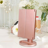 Maxbell Trifold LED Makeup Mirror Touch Screen Portable Dimmable for Travel Women Rose Gold