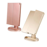 Maxbell Trifold LED Makeup Mirror Touch Screen Portable Dimmable for Travel Women Rose Gold