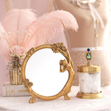 Maxbell Makeup Mirror Carved Ornaments Round for Tabletop Bathroom Dresser Vanity