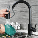 Maxbell Kitchen Sink Faucet Single Hole Pull Down Sprayer Mixer Tap Deck Mount Black Plastic Valve
