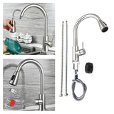 Maxbell Kitchen Sink Faucet Single Hole Pull Down Sprayer Mixer Tap Deck Mount Silver Ceramic Valve