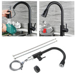 Maxbell Kitchen Sink Faucet Single Hole Pull Down Sprayer Mixer Tap Deck Mount Black Ceramic Valve