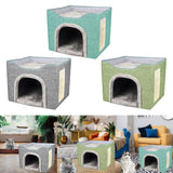 Maxbell Cat Bed with Scratch Pad Foldable House for Indoor Cats Green