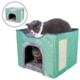 Maxbell Cat Bed with Scratch Pad Foldable House for Indoor Cats Green