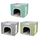 Maxbell Cat Bed with Scratch Pad Foldable House for Indoor Cats Green