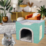 Maxbell Cat Bed with Scratch Pad Foldable House for Indoor Cats Green