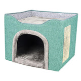 Maxbell Cat Bed with Scratch Pad Foldable House for Indoor Cats Green