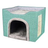 Maxbell Cat Bed with Scratch Pad Foldable House for Indoor Cats Green