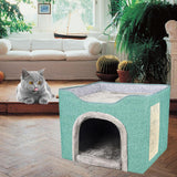 Maxbell Cat Bed with Scratch Pad Foldable House for Indoor Cats Green