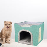 Maxbell Cat Bed with Scratch Pad Foldable House for Indoor Cats Green