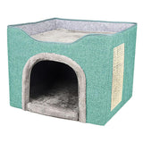 Maxbell Cat Bed with Scratch Pad Foldable House for Indoor Cats Green