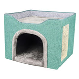 Maxbell Cat Bed with Scratch Pad Foldable House for Indoor Cats Green