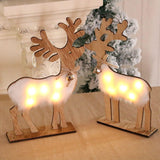 Maxbell Wooden Deer Statue Reindeer Figurines Bell Light Up Christmas Deco 17x5x30cm