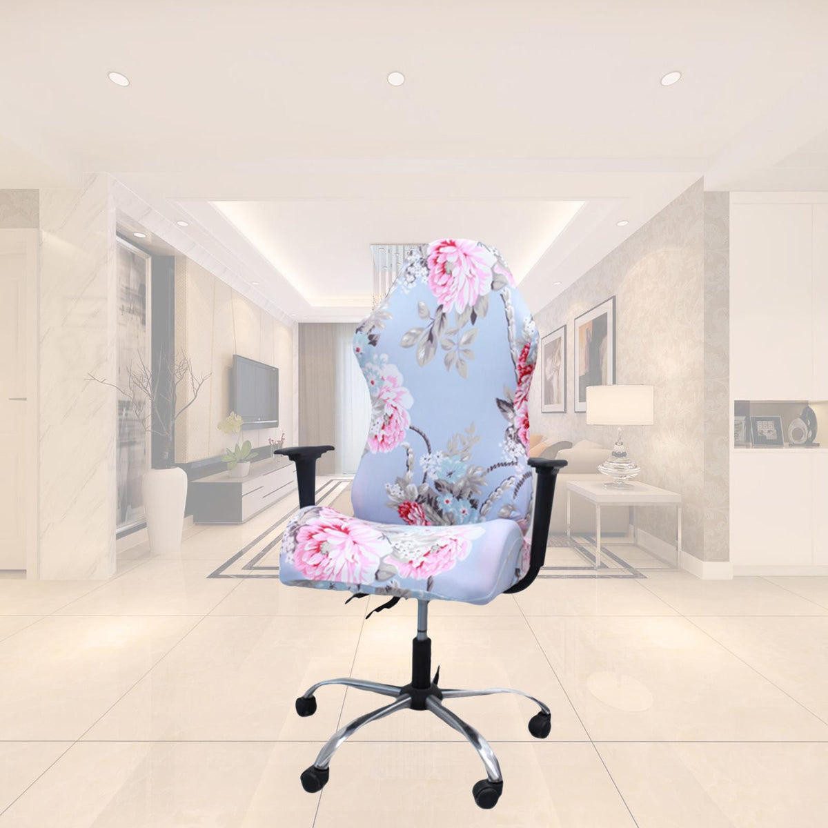 Maxbell Swivel Computer Gaming Chair Cover Stretch Armchair Cover Pink Flower