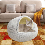 Maxbell Round Plush Pet Dog Cat Bed Fluffy Warm Calming Sleeping Kennel 50cm Gray