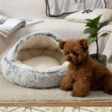 Maxbell Round Plush Pet Dog Cat Bed Fluffy Warm Calming Sleeping Kennel 50cm Gray