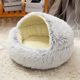 Maxbell Round Plush Pet Dog Cat Bed Fluffy Warm Calming Sleeping Kennel 50cm Gray