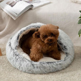 Maxbell Round Plush Pet Dog Cat Bed Fluffy Warm Calming Sleeping Kennel 50cm Gray