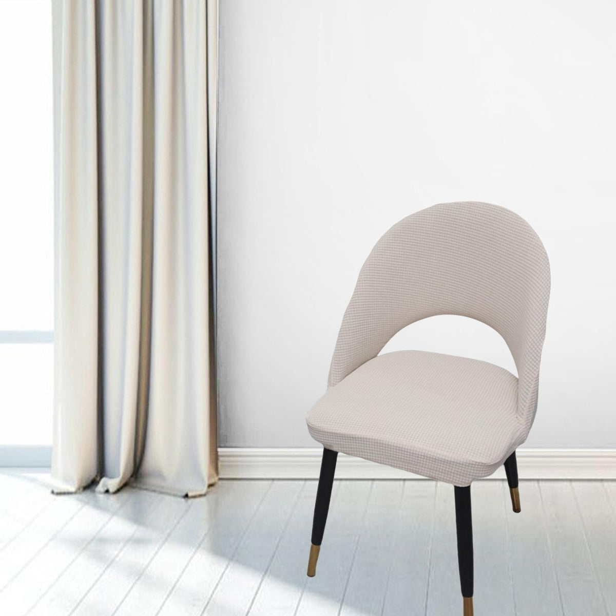 Maxbell Soft Short Back Curved Chair Cover Polyester Dining Room Arc Slipcover beige