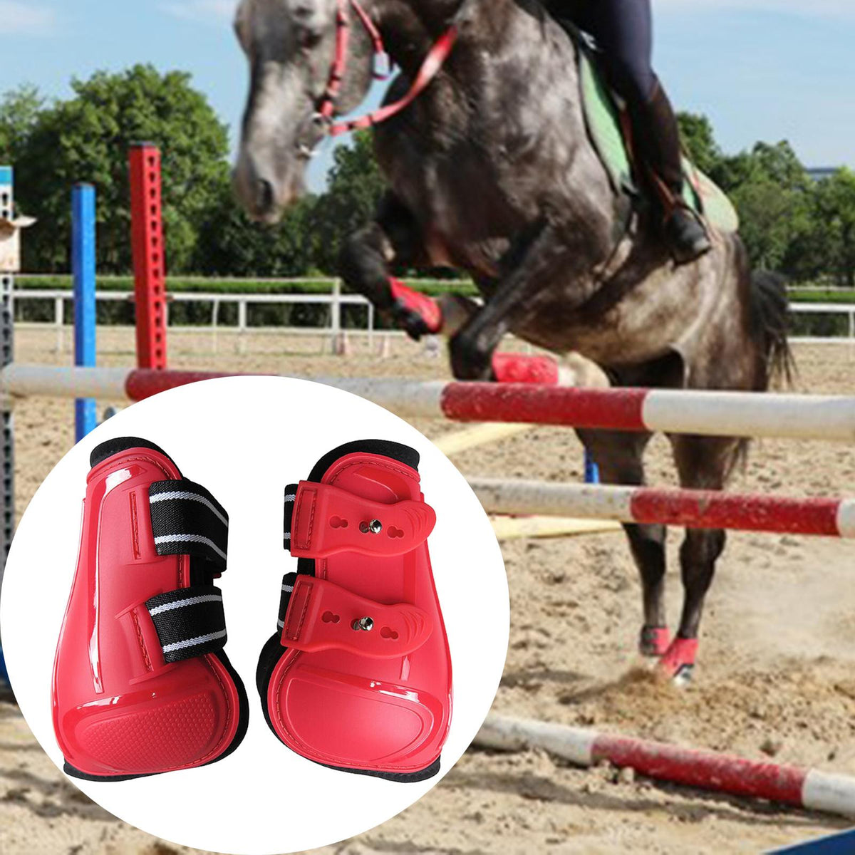 Maxbell 1 Pair Horse Tendon Boots Jumping Guards Protection Red Hind Leg L