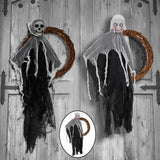 Maxbell Halloween Hanging Skull Ghost Creepy Door Hanger Wreath Props for Outdoor White Ghost