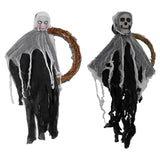 Maxbell Halloween Hanging Skull Ghost Creepy Door Hanger Wreath Props for Outdoor Black Ghost