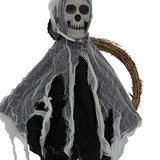 Maxbell Halloween Hanging Skull Ghost Creepy Door Hanger Wreath Props for Outdoor Black Ghost