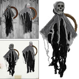 Maxbell Halloween Hanging Skull Ghost Creepy Door Hanger Wreath Props for Outdoor Black Ghost