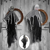 Maxbell Halloween Hanging Skull Ghost Creepy Door Hanger Wreath Props for Outdoor Black Ghost