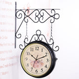 Maxbell 25cm Double Sided Retro Station Outdoor Garden Wall Clock Home Office Decor Black