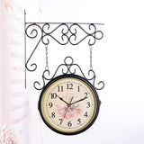 Maxbell 25cm Double Sided Retro Station Outdoor Garden Wall Clock Home Office Decor Black