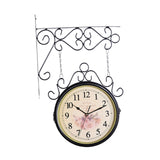 Maxbell 25cm Double Sided Retro Station Outdoor Garden Wall Clock Home Office Decor Black