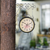 Maxbell 25cm Double Sided Retro Station Outdoor Garden Wall Clock Home Office Decor Black