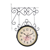 Maxbell 25cm Double Sided Retro Station Outdoor Garden Wall Clock Home Office Decor Black