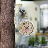 Maxbell 25cm Double Sided Retro Station Outdoor Garden Wall Clock Home Office Decor White