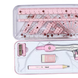 Maxbell Math Geometry Kit Set 8Pcs Student Supplies Protractor for Drawings Students pink