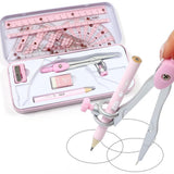 Maxbell Math Geometry Kit Set 8Pcs Student Supplies Protractor for Drawings Students pink