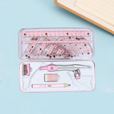 Maxbell Math Geometry Kit Set 8Pcs Student Supplies Protractor for Drawings Students pink