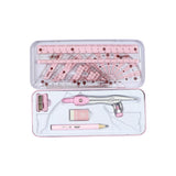 Maxbell Math Geometry Kit Set 8Pcs Student Supplies Protractor for Drawings Students pink