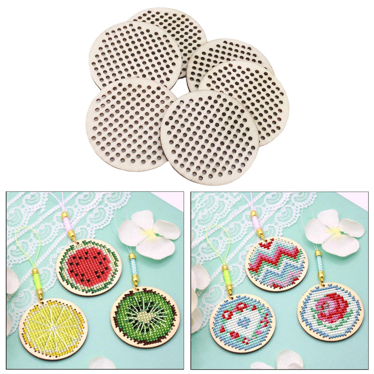 Maxbell 30x Cross Stitch Pendant Blank Wooden for Counted Embroidery 5CM Oval