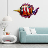 Maxbell Decorations Fish Metal Hanging Wall Art Decor for Bathroom Pool Red