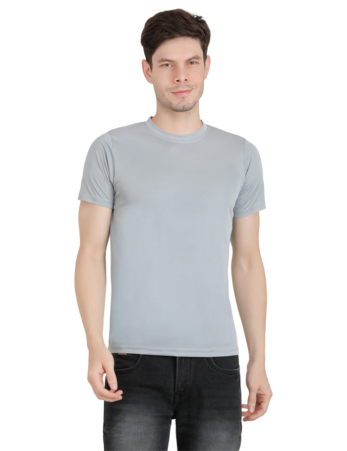 Maxbell  Solid Men Round Neck Silver T Shirt