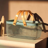 Maxbell Picnic Storage Basket Wood Handles for Outing Hiking Fruits Vegetables Blue