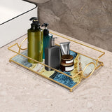 Maxbell Bathroom Vanity Tray Jewelry Dish Makeup Organizer for Dresser L Blue Gold