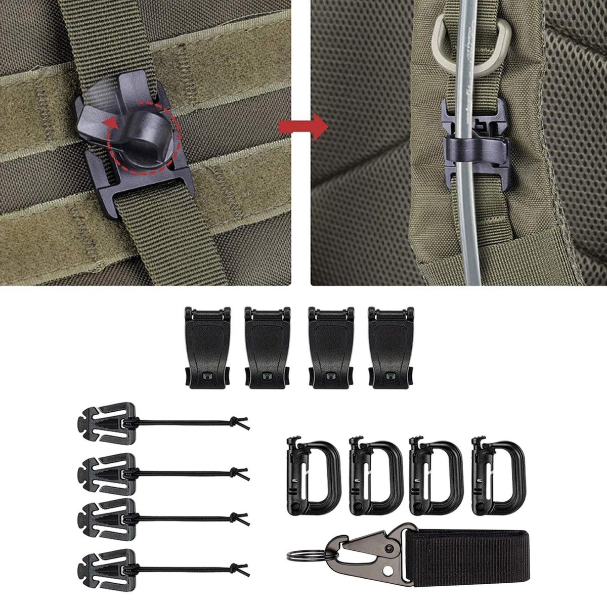 Maxbell 13x Tactical Gear Clip Bottel Carriers Tube Clip for Outdoor Activity Hiking Black