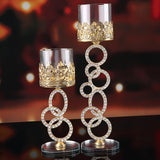 Maxbell Candle Holders Home Decor Tea Light Holder Wedding Glass Crystal Candlestick 3 Rings