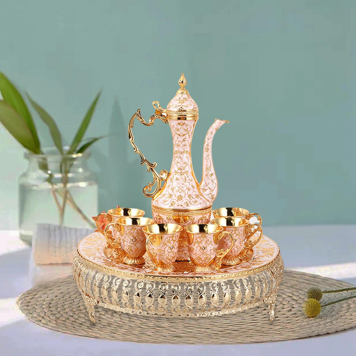 Maxbell Luxury Vintage Turkish Coffee Pot Set for Serving Tea Wedding Gift Gold