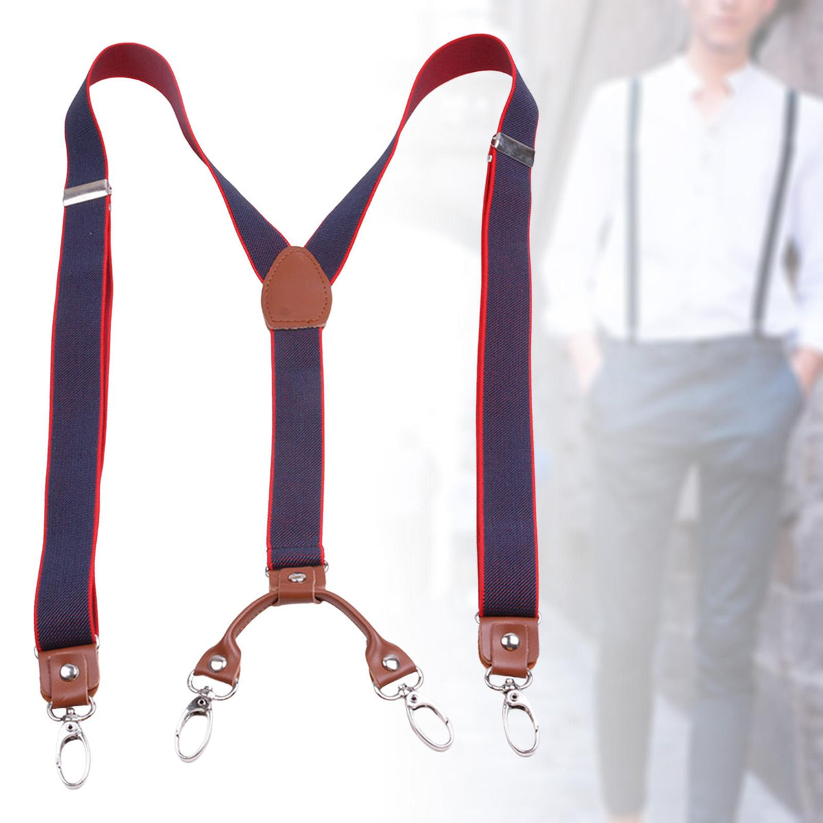 Maxbell Mens Suspenders Adjustable Heavy Duty Elastic Straps Y Back Braces Blue