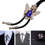 Maxbell Double Head Eagle Rhinestone Bolo Tie Jewelry Unisex Adjustable Size Blue