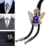 Maxbell Double Head Eagle Rhinestone Bolo Tie Jewelry Unisex Adjustable Size Blue